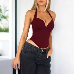 ZX25148PFO-Women's Halter Neck Chest Enhancer Waist Bodycon Top, Stylish & Comfortable Design, Perfect for Daily Wear, Casual