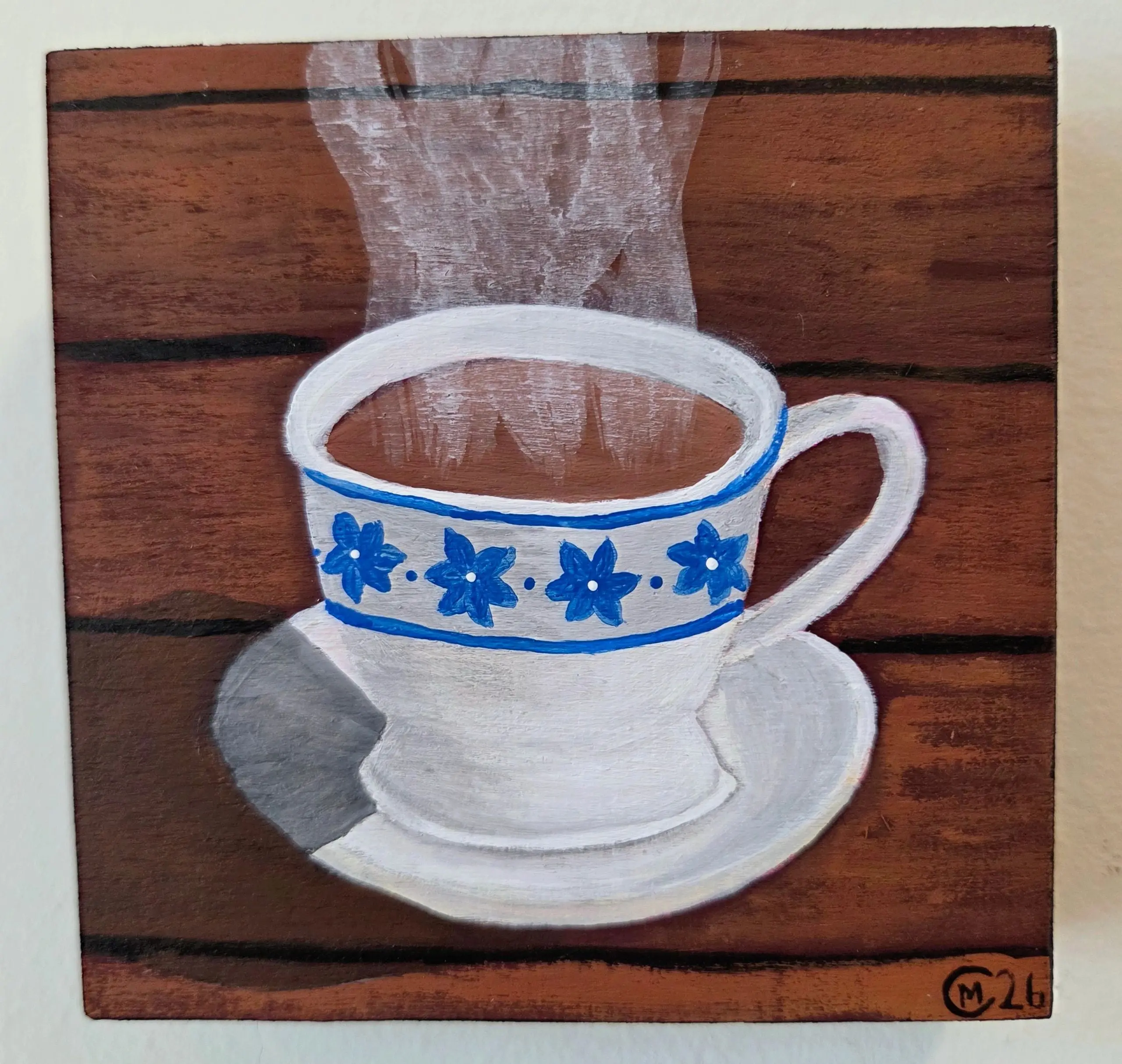 Hot Tea Original Gouache Painting 4x4 Collection