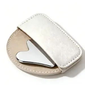 Heavy-Duty Thick Stainless Steel Gua Sha with Leather Case, Facial Care Tools for Face Slimming & Body Massage, Enhanced Skin Care, Long Lasting Durable Storage