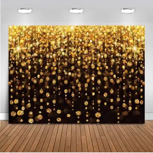 CHAIYA 7X5Ft Gold Glitter Backdrop Curtain Black Gold Bokeh Photo Booth Background for Prom Graduation, Wedding, Bridal Shower, New Years Eve, New Year Party Backdrop