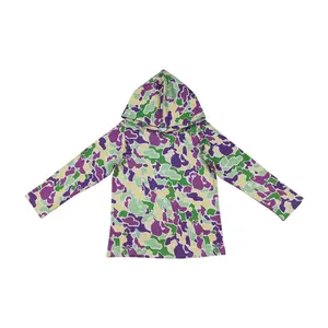 F--Mardi Gras Vibes Camo Kids Hoodies Boys Long Sleeve Tops Comfortable Fabric Blend Machine Washable