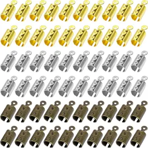 300pcs 3 Colors Fold Over Cord End Caps Crimp Tips Clamp Clasp for Jewelry Making Necklace Cord DIY Leather Ribbon Craft