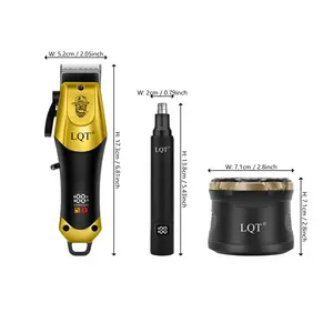 LQT 3-in-1 Men’s Grooming Kit, Cordless Hair Clipper, Nose Hair Trimmer & Rotary Shaver Set, LCD Display, USB Rechargeable Barber Tools for Home & Travel