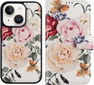 Designed for iPhone 15 Wallet Case - Detachable Flip Folio Cover - RFID Blocking 4 Card Slots Holder - Premium Leather Magnetic Kickstand - Protective Phone Case 6.1",ful Flowers