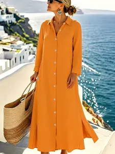 New arrival. All seasons. Women's Summer shirt dress. Long-sleeved maxi dress, elegant and comfortable for vacations and everyday wear, versatile for commuting.