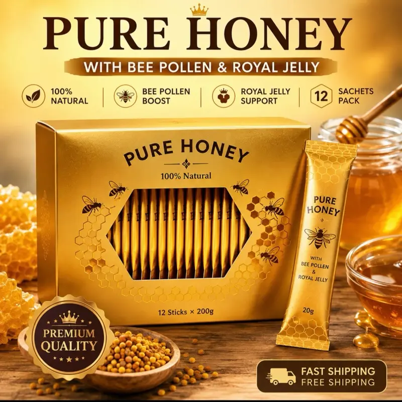 Organic Honey 12 Sachets x 20g with Bee Pollen & Royal Jelly – Pure Sweet Honey