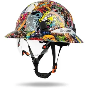 Unisex Full Brim Safety Hard Hat, Adjustable 6-Point Ratchet Suspension with Chin Strap, Sliding Vents & Reflective Stickers, Impact Resistant Certified Protective Helmet for Construction Forestry Outdoor Work