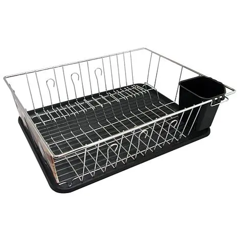 MegaChef 16 Inch Chrome Plated and Plastic Counter Top Drying Dish Rack in Black MegaChef 16 Inch Chrome Plated and Plastic Counter Top Drying Dish Rack in Black
