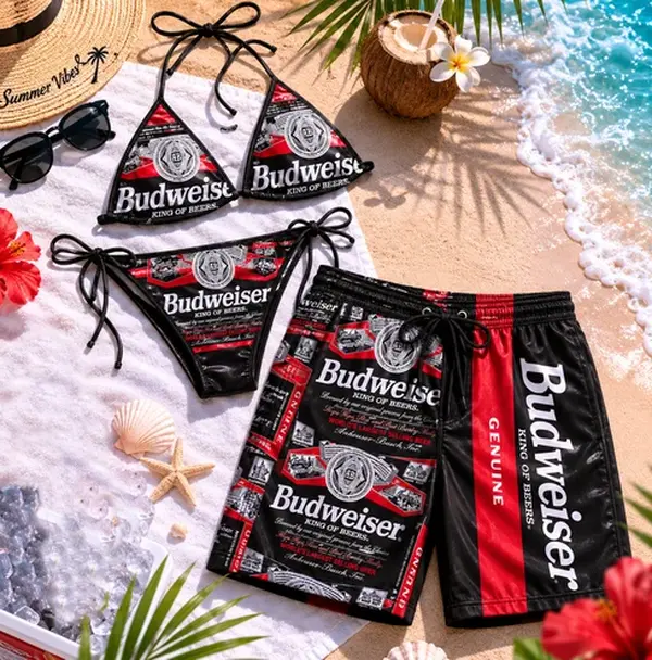 Budweiser Summer Vibe Bikini Set, Tropical Beach Swimsuit for Women, Pool Party Swimwear, Vacation Gift Budweiser Summer Vibe Bikini Set, Tropical Beach Swimsuit for Women, Pool Party Swimwear, Vacation Gift