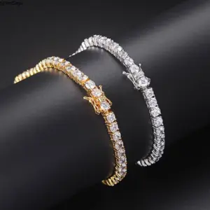 Trendy Copper Gold Plated Bracelet Dazzling Single Row Diamond Bangle Women Fashion Jewelry