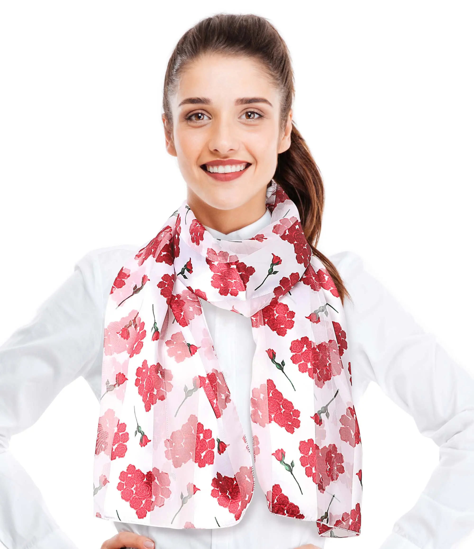 CBC Crown Women's Lightweight Heart Print Scarf, Rose Silk-Feel Poly Fashion Accessory for All-Seasons Casual & Everyday Wear, 13" x 60", Valentine Theme, Luxury, Hand Wash, Female, Rose Theme, 13X60 In, Polyester, Rectangular, Daily, Fashion Lovers, One