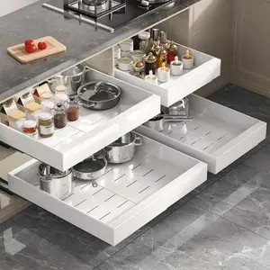 No-Drill Pull Out Cabinet Organizer Drawer – Expandable 12"-18" W, 14"-24" D, 3-Rail Slide Storage for Kitchen, Bathroom, Pantry, Easy Install, Adhesive or Nail
