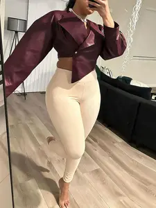 Women's Summer Fashion PU Leather Jacket, Casual Slim Fit Crop Top Coat, Stylish European Style Outerwear for Women, Casual Fashionable Outerwear