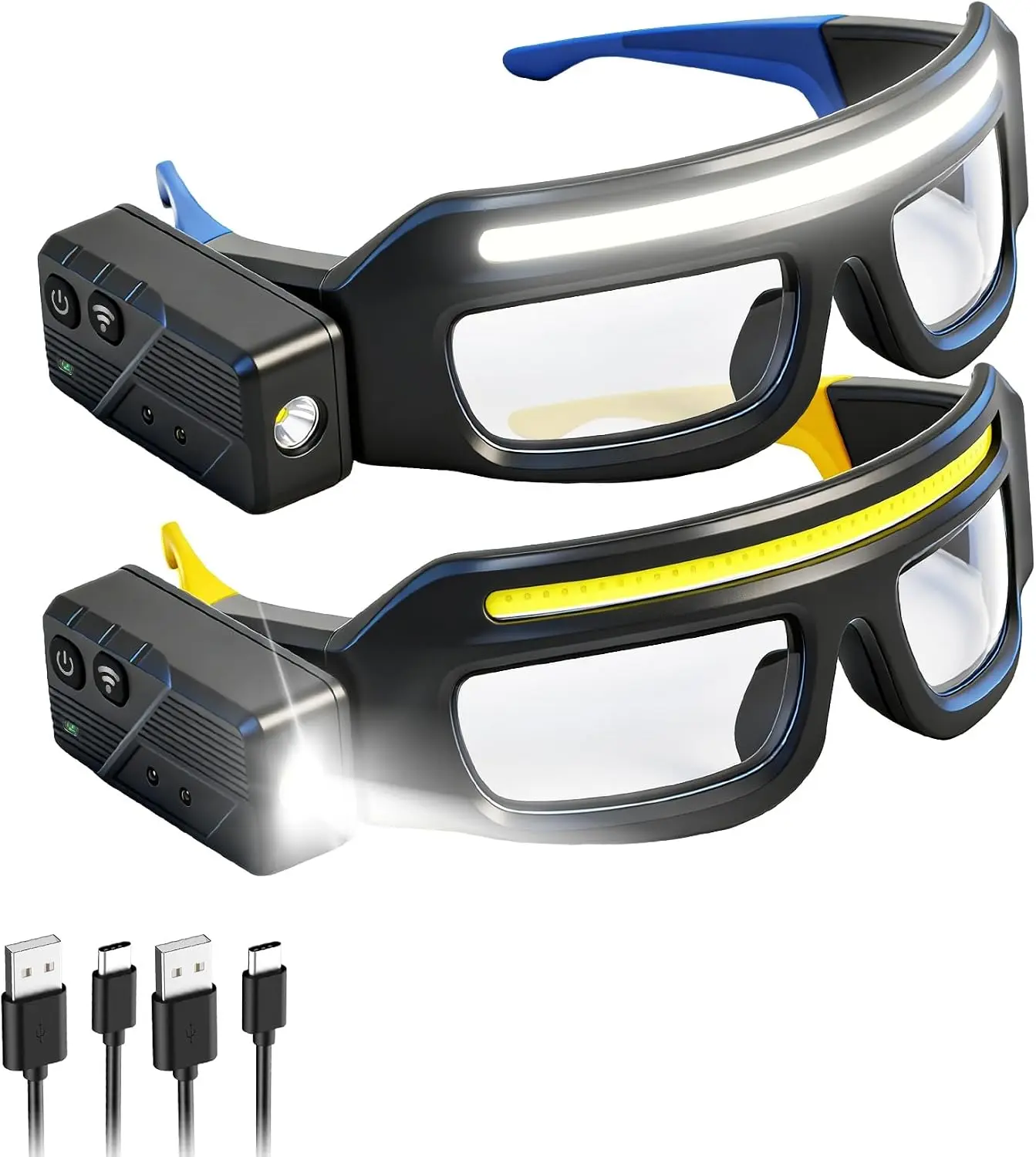LED Safety Glasses with Lights with Motion Sensor and Touch Control,Rechargeable Headlight Glasses,5 Modes,IPX4 Waterproof, Hands-Free for Running Camping Fishing Cycling Hiking