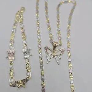 Butterflies set necklace with bracelet gold-plated three colors beautiful style GOLD-PLATED jewelry women