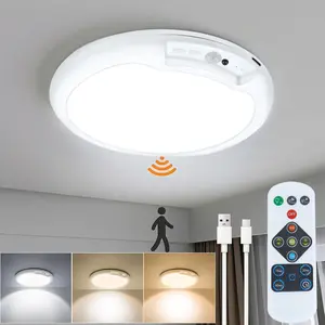 Rechargeable Motion Sensor Ceiling Light with Remote Control, Magnetic Wireless Battery Operated Light, 3 Color Temperatures Dimmable LED Ceiling Lamp for Closet, Shower, Stairs, Hallway, Shed, Garage