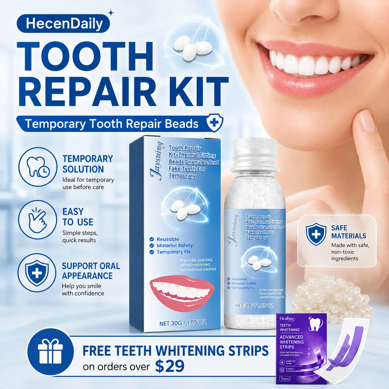 Mouldable Denture Pellets Temporary Repair Kit, DIY False Teeth Filler for Gaps & Broken Chips, Oral Aesthetic Tooth Restoration Mouth Care Supplies