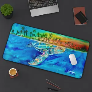 Vibrant Sea Turtle Desk Mat | Ocean Beach Aesthetic Mouse Pad | Coastal Table Runner | Tropical Desk Decor | Colorful Marine Art