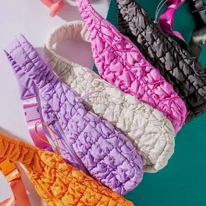 Stylish Quilted Sling Bag with Zipper Closure - Marshmallow designer bags everyday purse