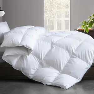 Twin Size Feather Down Fiber Comforter - Soft 100% Cotton Duvet Insert, All Season Hotel Luxury Bedding with Corner Tabs, 68"x90" White