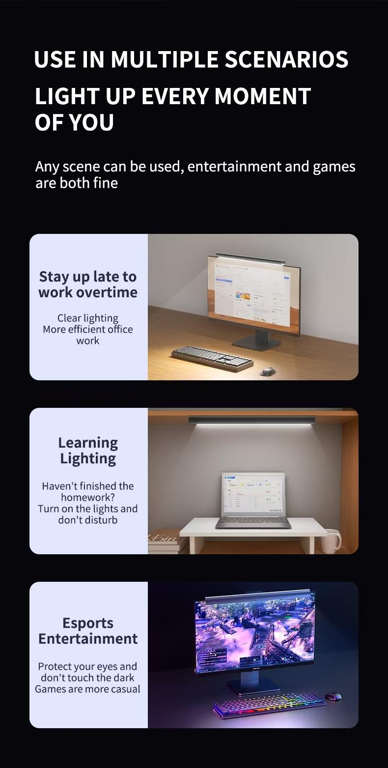 Computer Monitor Light, Screen Monitor Light Bar for Eye Caring, USB Reading LED Task Lamp with Touch Control & Stepless Dimming, 3 Color Modes No Glare Space Saving for Home Office Desk  There are also RGB40cm optional  Rgb Lighting Led Ambient Lighting