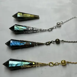 1pc Glam Style Natural Labradorite Pendulum - Geometric Pattern Crystal Pendant for Reiki, Meditation, Balancing, Divination - DIY Finished Material Package mother's day gift