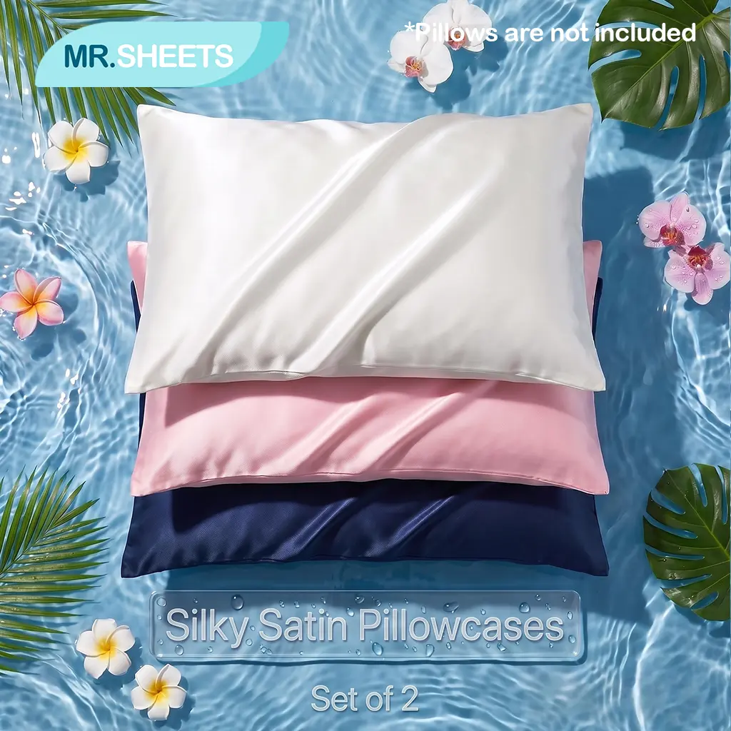 NTBAY 2-Piece Rectangular Luxury Satin Pillowcases, Ultra-Soft Microfiber Envelope Closure Covers, Skin-Friendly Frictionless Anti-Frizz for Hair & Skin, Cooling Wrinkle-Resistant All-Seasons California King Bedding Essentials
