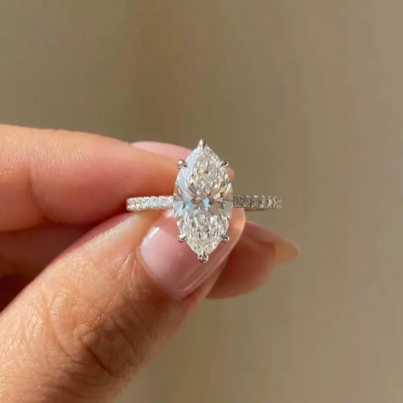 JewelryUSA - 925 Sterling Silver Fashion Classic Marquise Zircon Ring For Women Engagement Wedding Luxury  Fine Jewelry