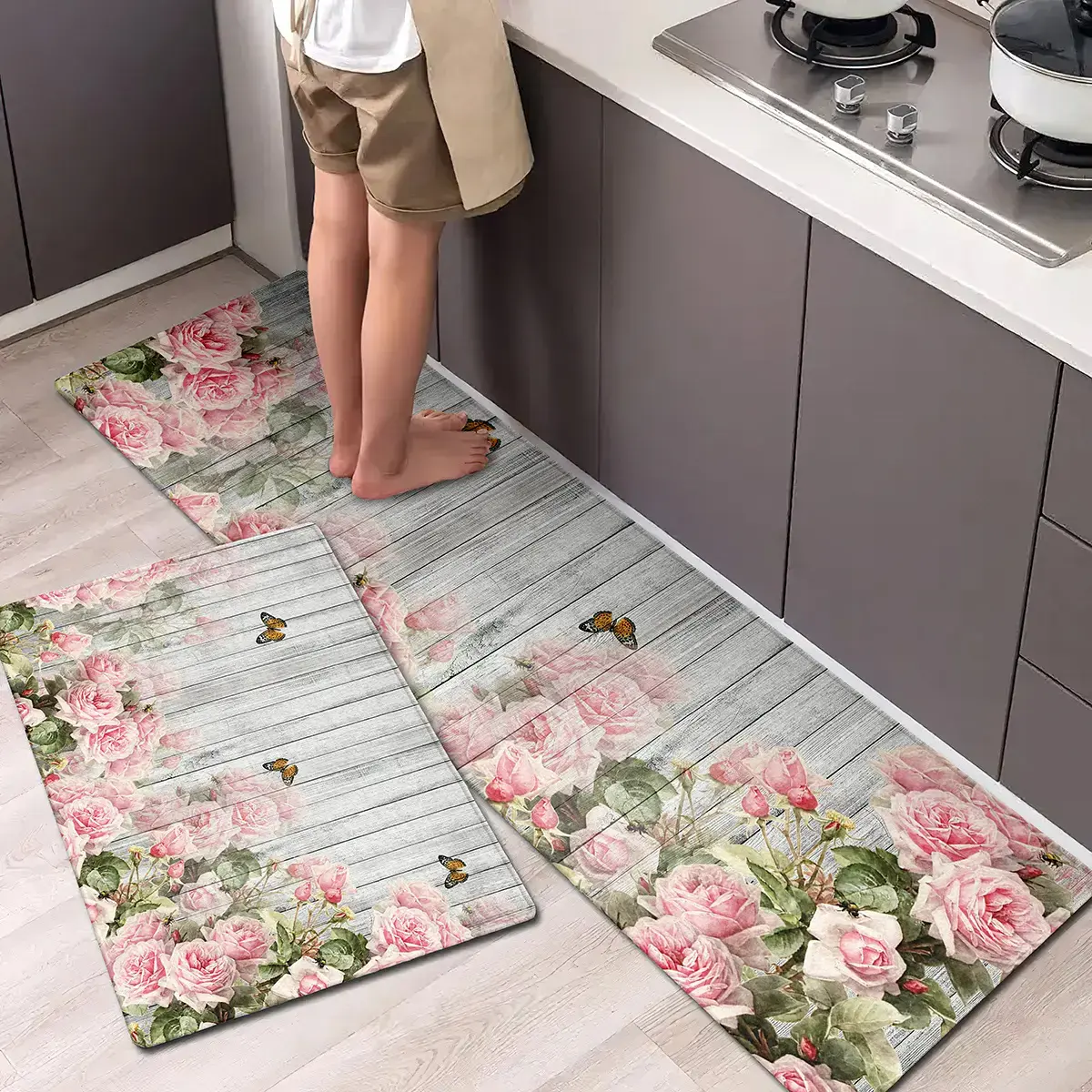 Premium Kitchen Floor Mat with Full Anti-Skid Rubber Base - Decorative Non-Woven Indoor Runner, Durable Water-Absorbent for Kitchen, Bathroom, Anti-Skid Base