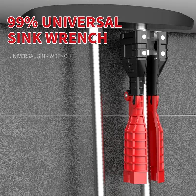 OUDISI 18-in-1 Multi-Function Sink Wrench, Multifunctional Sink Wrench, Kitchen Plumbing & Faucet Installation Tool with Adapters, Non-Slip Handle for Bathroom and Kitchen Repairs, Dual-Head Wrench for Pipes, Plumbing Fixtures, Faucets