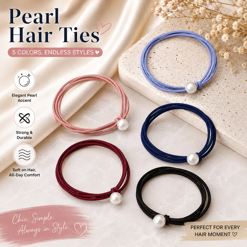 Pearl Hair Ties 1 Pack Includes 5 Hair Ties Random Colors Stretchy Elastic Hair Bands for All Hair Types