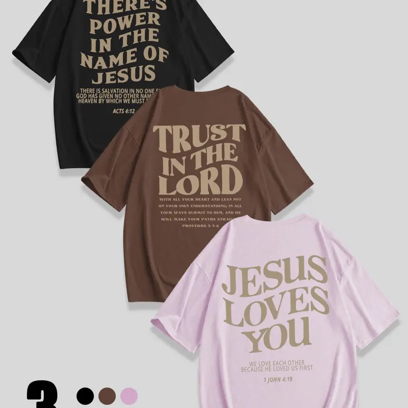 Women's Jesus Love You Letter Print Round Neck Tee, Casual Short Sleeve Crew Neck Breathable Loose Fit Everyday T-shirt for Daily Wear, Ladies Clothes for All Seasons, Top