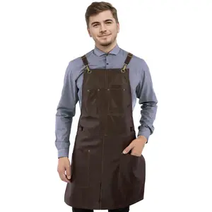 Leather Apron - Real Leather Body, Pockets & Crossback Straps - Split-Leg, Riveted, Lined