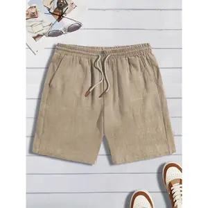 Men's Loose Fit Linen Shorts, Casual Mid-Thigh Length Bermuda Style with Drawstring Waist for Beach or Going Out, Linen Fabric