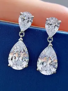 Women's Earrings Set, Elegant Copper Zirconia Wedding Jewelry, Pear-Shaped Water Drop Pendant Design, Perfect Party Dress Accessory Gift, Artificial Zircon Earrings