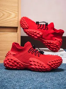 Men's Summer Volcanic Bottom Anti-Slip Breathable Sports Lightweight Soft Sole Elastic Sock Set, Trendy Flyknit Mesh One-Step Lazy Casual Shoes, Anti Slip Sneakers, Casual Walking Sneakers