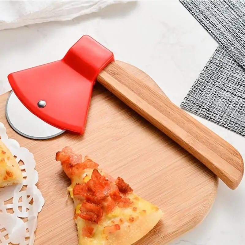 Pizza Cutter Wheel, Axe Shaped Stainless Steel Kitchen Gadgets Pizza Knife With Wood Handles and Sharp Rotating Blades, Pizza Slicer Rolling Cutter for Pies, Cookies, Bread, Cakes, Kitchenware