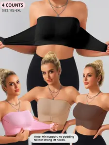 【Plus Size】 Solid Color Women‘s Strapless Bra, No Padding,Women's Comfortable Breathable Soft Bra,Front Chest Buckles Design,Women's Lingerie for All Seasons,Ladies Knitted Stretch Underwear For Daily/Sleep Wear or any Occasion,All Seasons