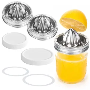 2 Packs Stainless Steel Juicer & 2 Packs Mouth Mason Jar Lids for Ball, Kerr and More Canning Jars, Leakproof & Dishwasher Safe
