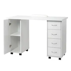 Nail Table with Cabinets Drawers Wheels & Armrests Spa Beauty Home Wooden Technician Workstation 47.2L x 21.3W x 31.9H Large Storage Space Furniture White Desk Modern E1 MDF Material