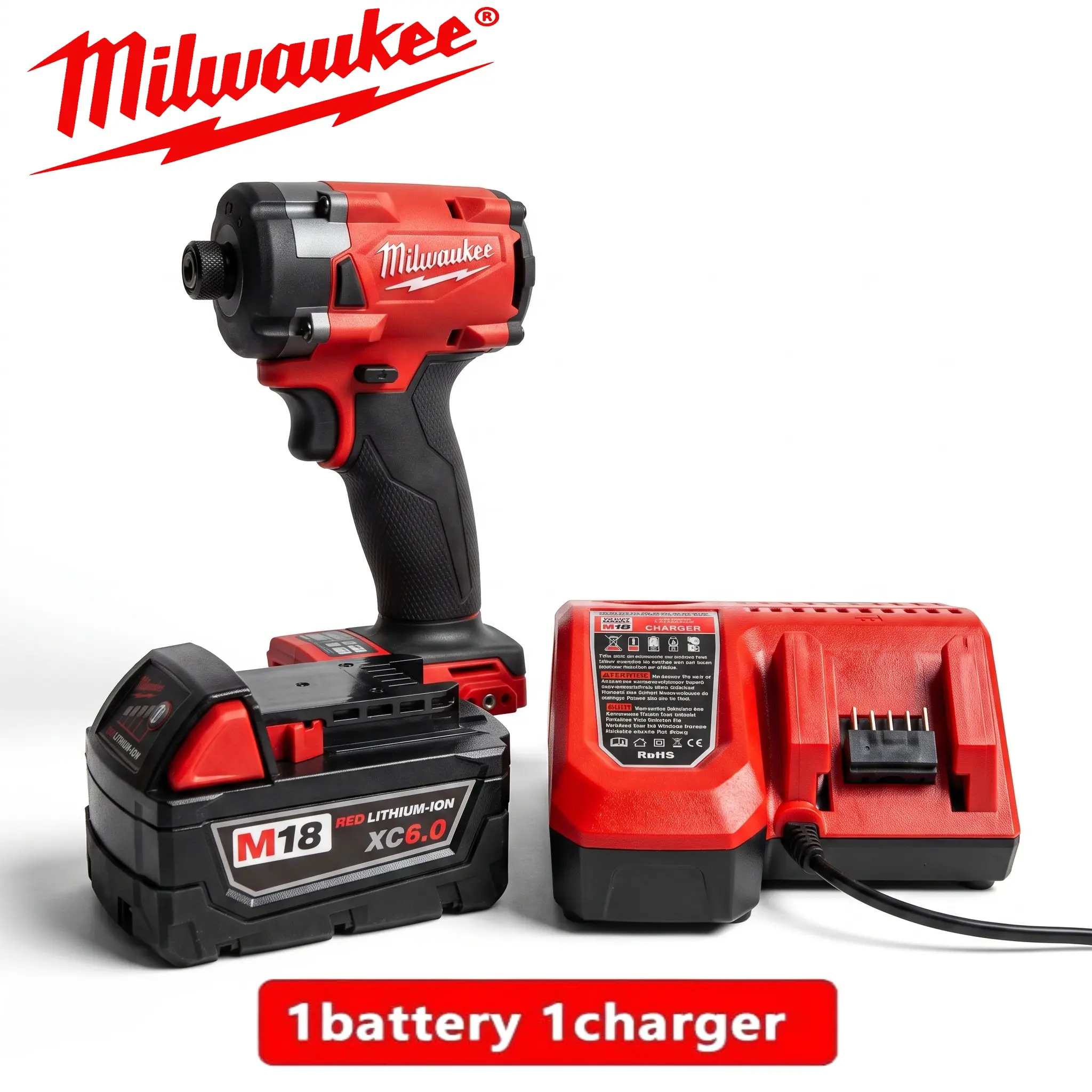 Milwaukee M18 Series Cordless Multi-Speed Impact Drill Driver Kit, 1/4-in Hex Quick Change Chuck, Power Tool W/ 2x 6.0Ah Lithium-Ion Batteries & Fast Charger, Cordless Tools For Construction, Assembly Jobs