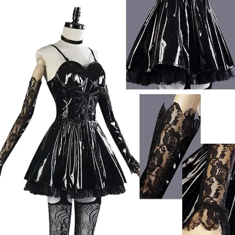 Women's Amane MisaMisa Dark Gothic Cosplay Costume Dress with Stockings Misa Amane Black Dress Steampunk Halloween