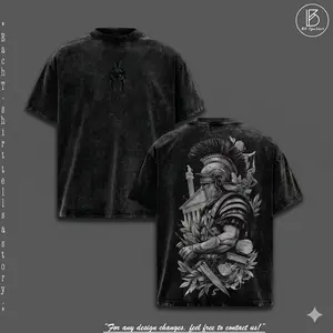 Spartan Warrior - Vintage Washed Graphic Tee Oversized Tshirt Men Streetwear Heavy Cotton Fall Outfits Clothes Men Retro Style Historical Graphic T-Shirt Roman Gladiator Armor Art Vintage Tees Trendy T-Shirts Gift for Men