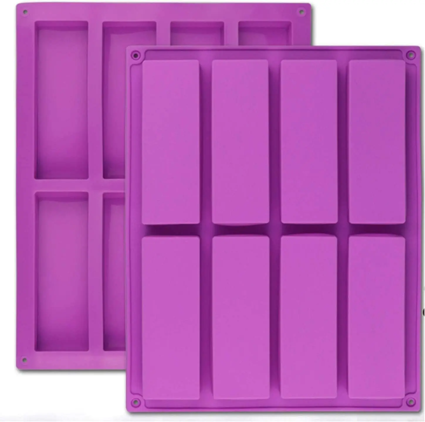 Large Rectangle Silicone Mold 2 PCS 8-Cavity Granola Bar Nutrition Cereal Bar Moulds Baking Pan for Energy Bar Chocolate Truffles Muffin Brownie Cornbread Cheesecake Pudding and Soap Flexible Tin