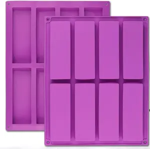 Large Rectangle Silicone Mold 2 PCS 8-Cavity Granola Bar Nutrition Cereal Bar Moulds Baking Pan for Energy Bar Chocolate Truffles Muffin Brownie Cornbread Cheesecake Pudding and Soap Flexible Tin