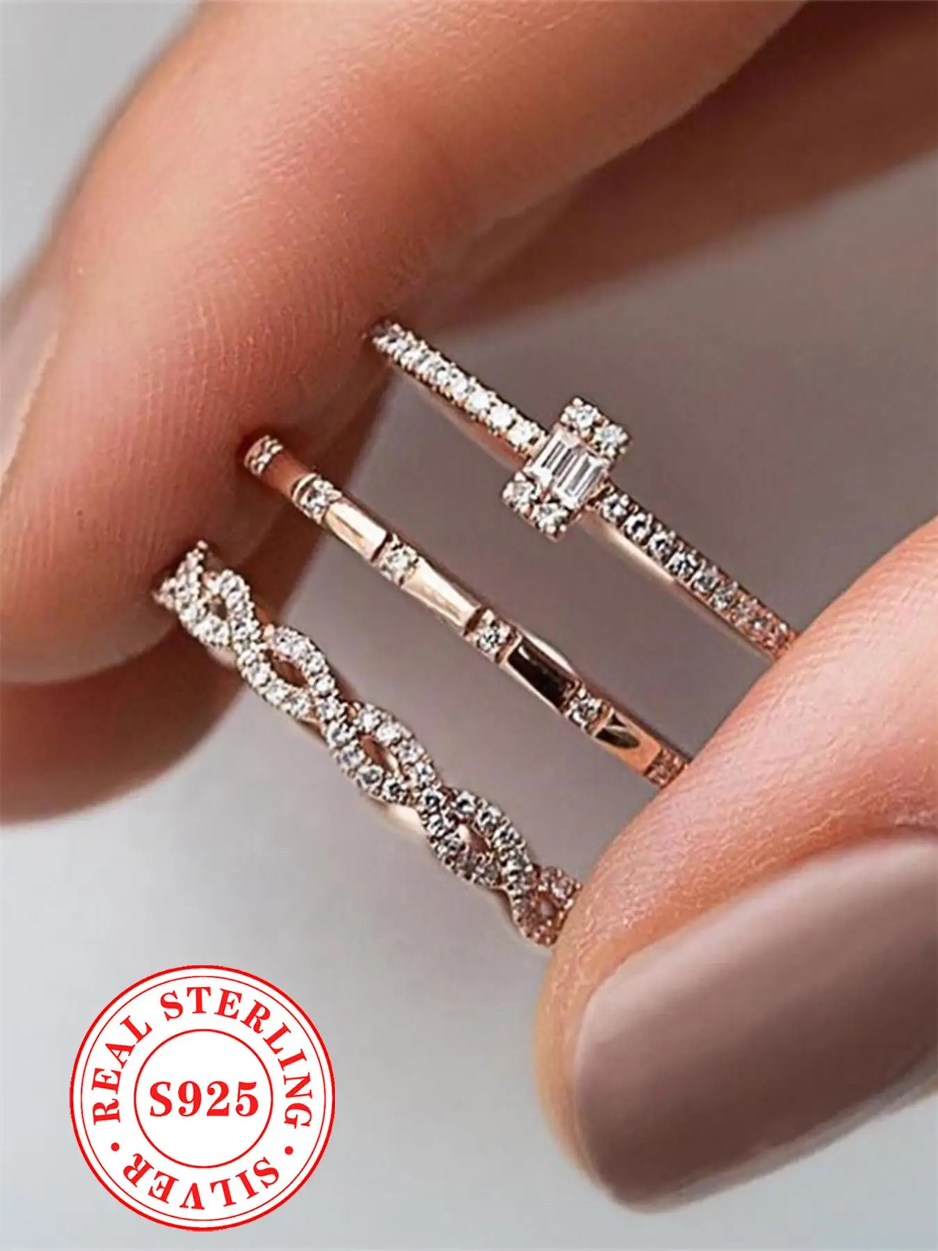 925 Sterling Silver Fashionable Ring Set, Fashion Jewelry for Party, Daily Clothing Decor, Trendy All-match & Exquisite Engagement Ring Set for Birthd