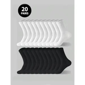 5 Pairs/10 Pairs/20 Pairs Black And White Thick Men's Winter Socks, Fashionable, Casual, Comfortable, Breathable, Odor