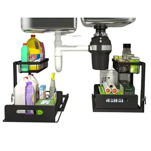 Under Sink Pull Out Cabinet Organizer with 2 Tier Slide Out Shelf