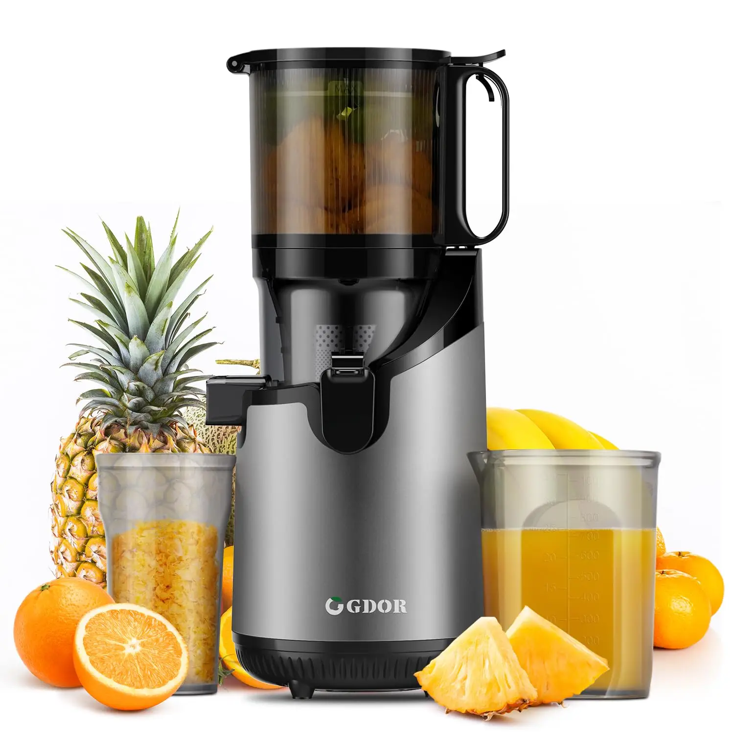 GDOR Self Feeding Cold Press Juicer, Slow Juicer Machines with Large Feed Chute 5.3", Juice Extractor for Whole Fruits & Vegetables,Easy to clean,250W