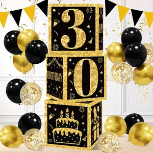 30th Birthday Decorations Boxes for Men- 3 count Black  Happy 30th Birthday Balloons Boxes, 30 Year Old Party Supplies for Men Women